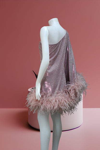 MARAYA Star Glamour One-Shoulder Mini Feather Dress