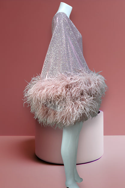 MARAYA Star Glamour One-Shoulder Mini Feather Dress