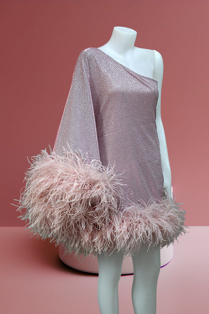 MARAYA Star Glamour One-Shoulder Mini Feather Dress