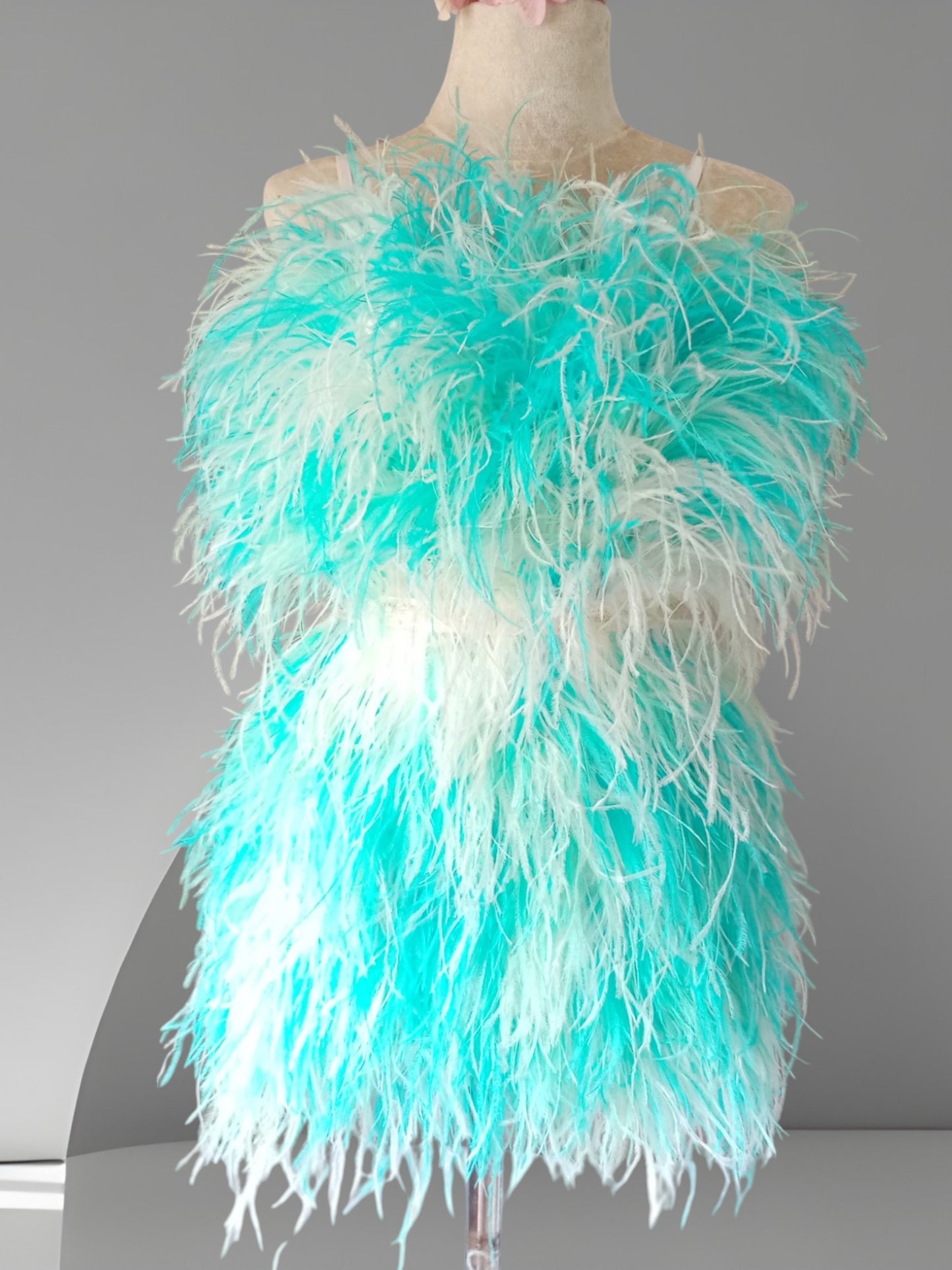 MARAYA Two Tone Mix colors Feather Mini dress