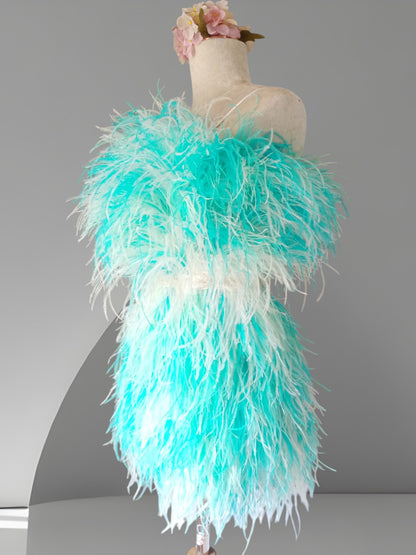 MARAYA Two Tone Mix colors Feather Mini dress