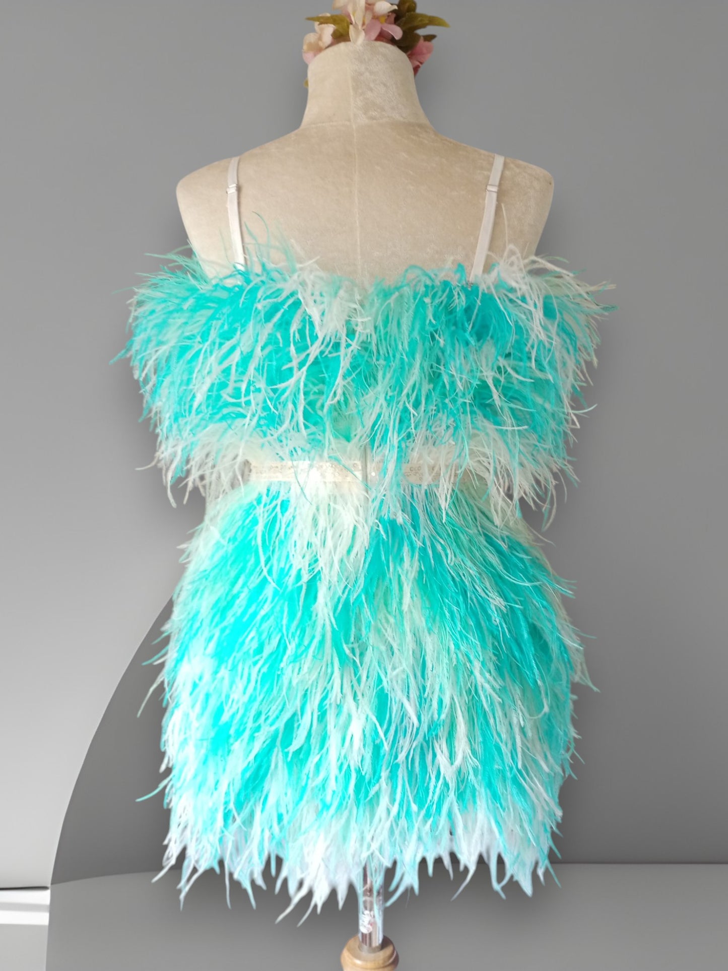 MARAYA Two Tone Mix colors Feather Mini dress