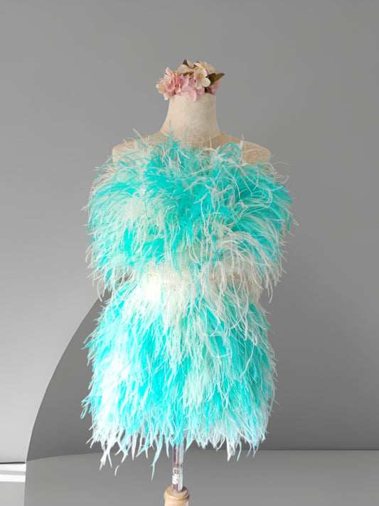 MARAYA Two Tone Mix colors Feather Mini dress