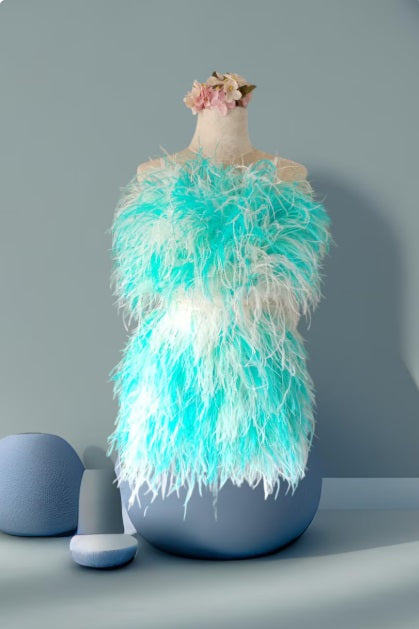 MARAYA Two Tone Mix colors Feather Mini dress