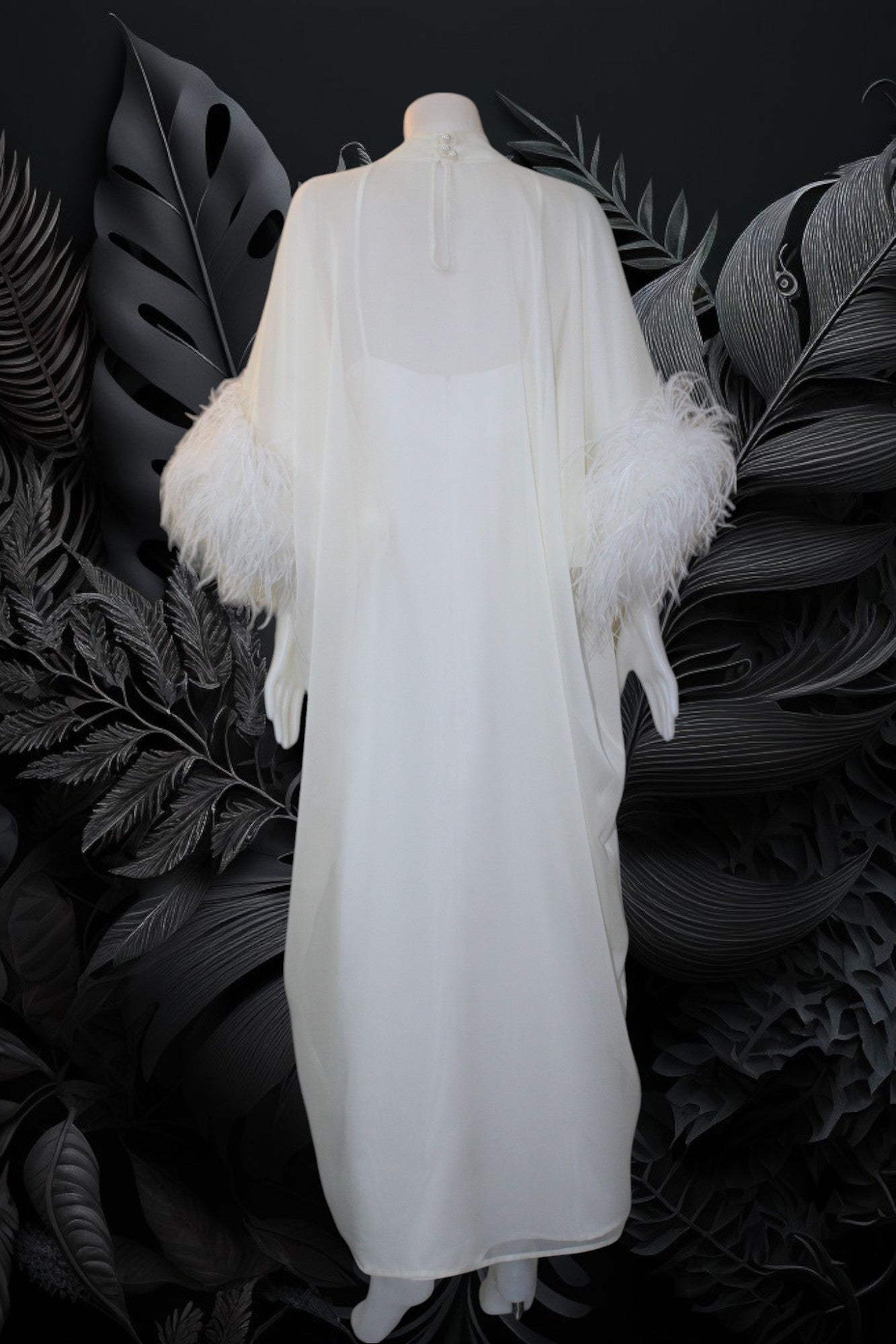 MARAYA White Kaftan Shift Evening Maxi Feather dress