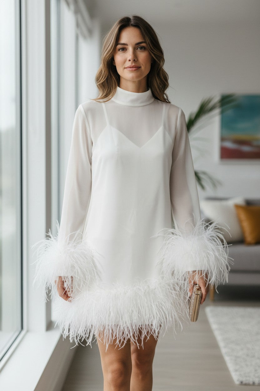 MARAYA White Long Sleeve mini dress