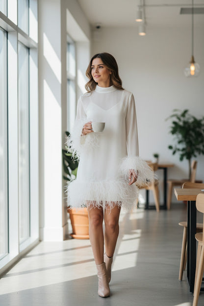 MARAYA White Long Sleeve mini dress