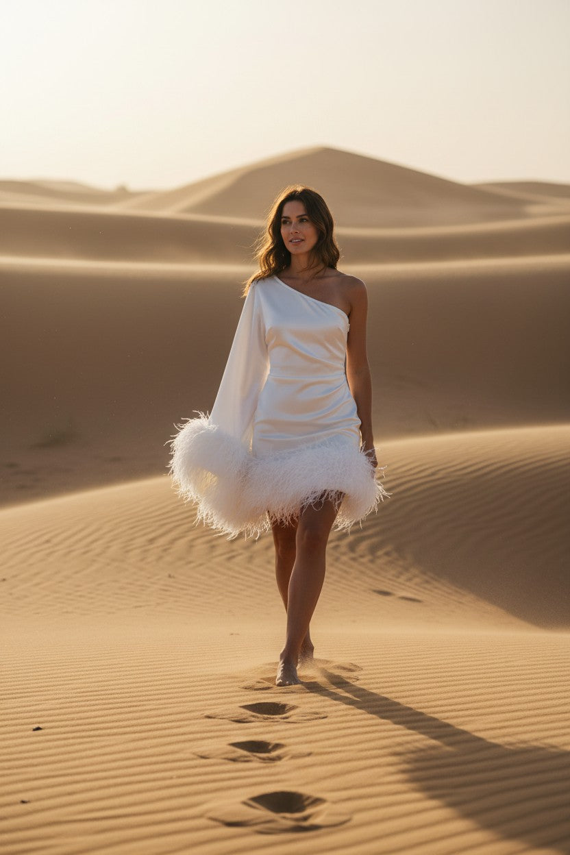 MARAYA White One-Shoulder Mini Dress