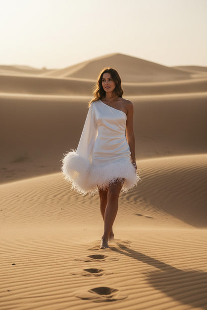 MARAYA White One-Shoulder Mini Dress