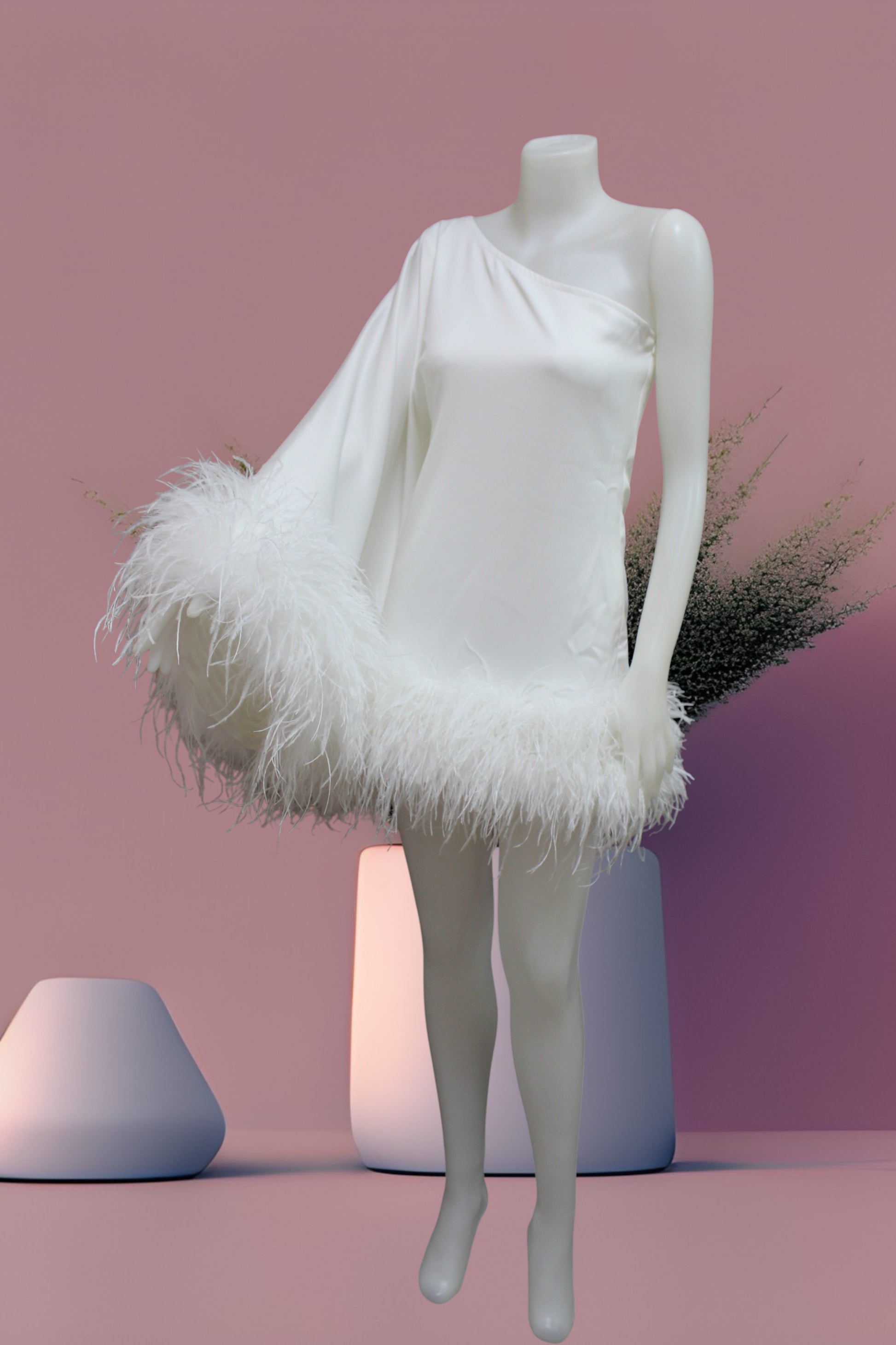 white ostrich feather dress Mini Cocktail Dress With Feathers Sequin Gown Evening Dress Ladies Elegant Silvester Kleid Plunge Ostrich Feather A Line
