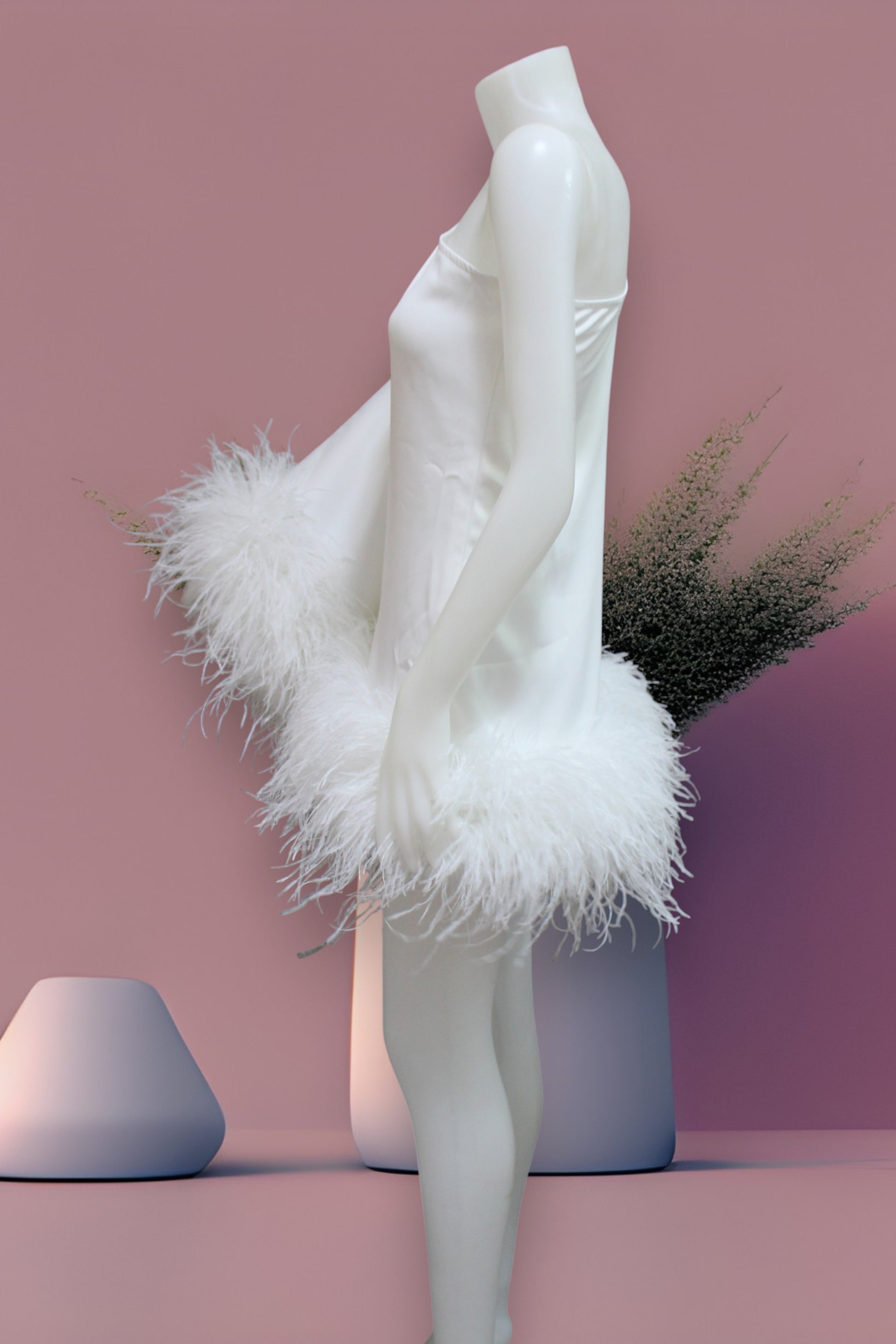 one shoulder feather dress white Hutch Davis One-Shoulder Faux Feather Mini Dress