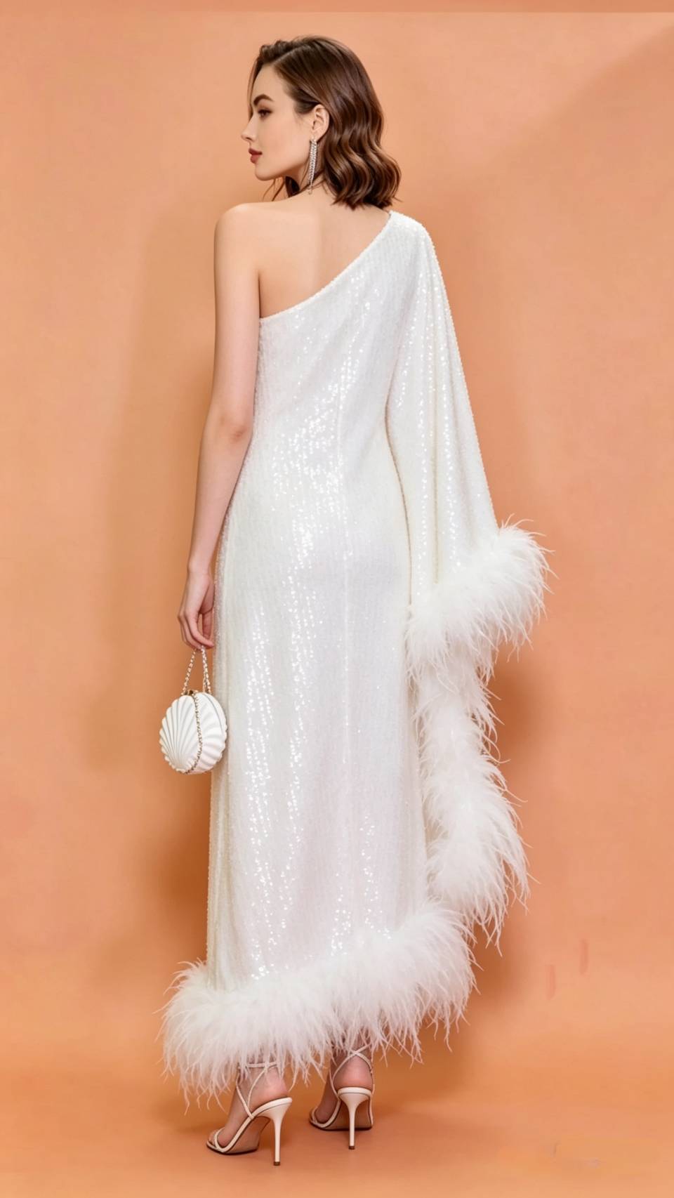 MARAYA White Sequin One-Shoulder Maxi Dress