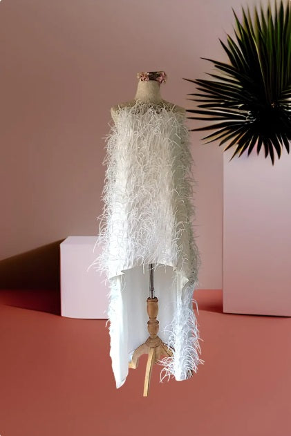 MARAYA White Sleeveless Cocktail Mini & Maxi Feather Dress (The feathers are sewn by hand!!)