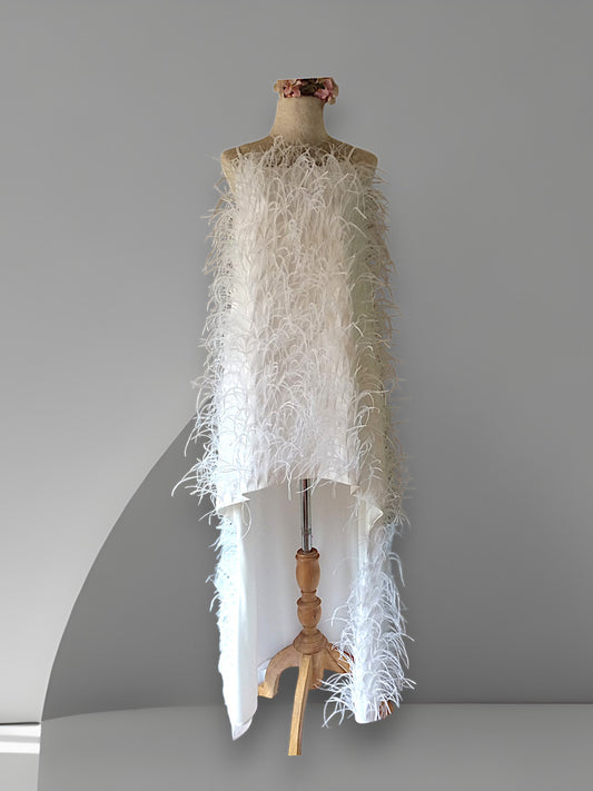 MARAYA White Sleeveless Cocktail Mini & Maxi Feather Dress (The feathers are sewn by hand!!)