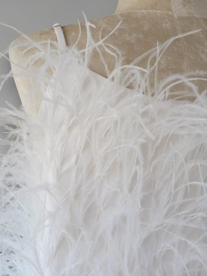 MARAYA White Sleeveless Cocktail Mini & Maxi Feather Dress (The feathers are sewn by hand!!)