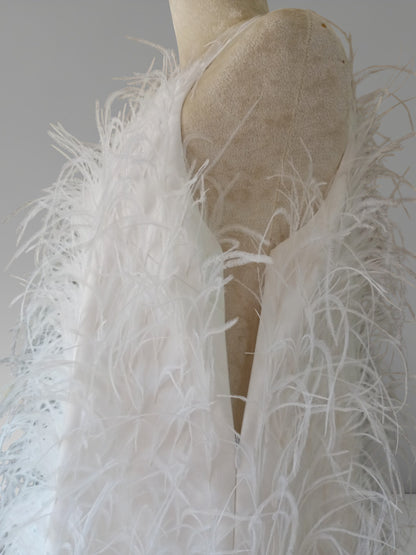 MARAYA White Sleeveless Cocktail Mini & Maxi Feather Dress (The feathers are sewn by hand!!)