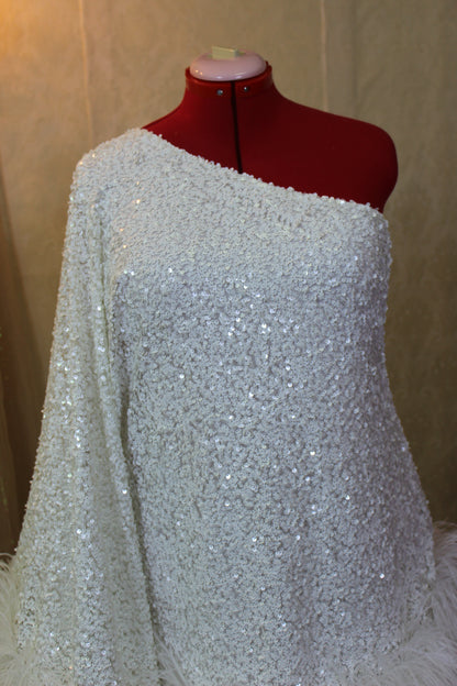 MARAYA White Sequin One-Shoulder Mini Feather Dress