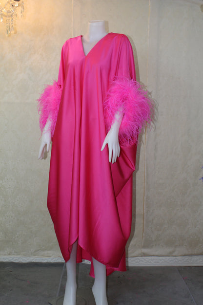 MARAYA Kaftan Feather Dress, dress for women, Maxi Dress, Loose fitting kimono dress, Luxury kaftan evening dress, Plus size kaftan dress