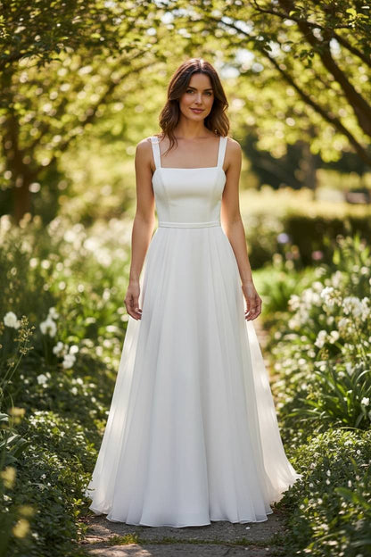 Minimal Square Neck Wedding Maxi Dress,  Minimal Wedding Dress