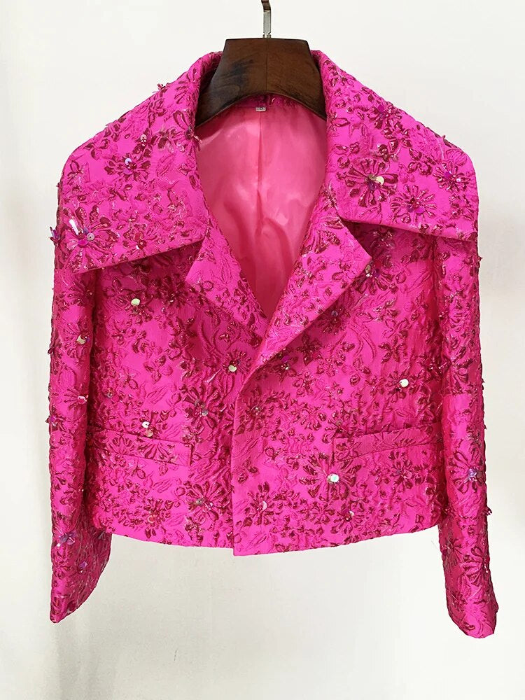 Pink Jacquard Floral Blazer