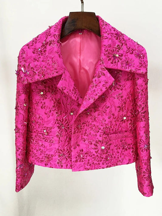 Pink Jacquard Floral Blazer