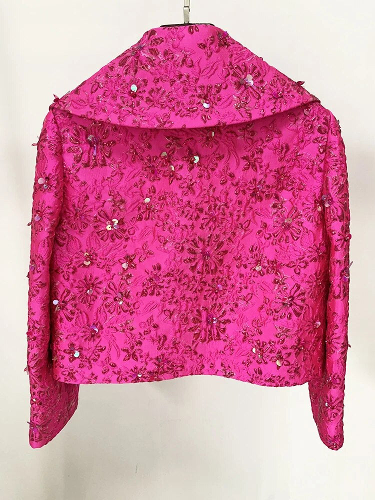 Pink Jacquard Floral Blazer