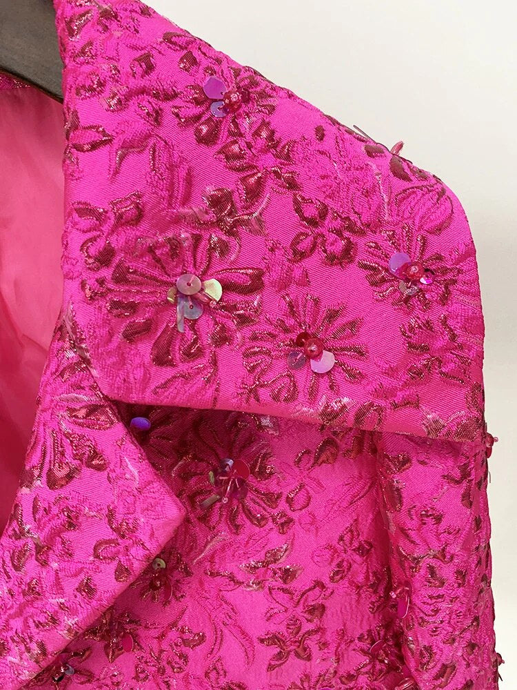Pink Jacquard Floral Blazer