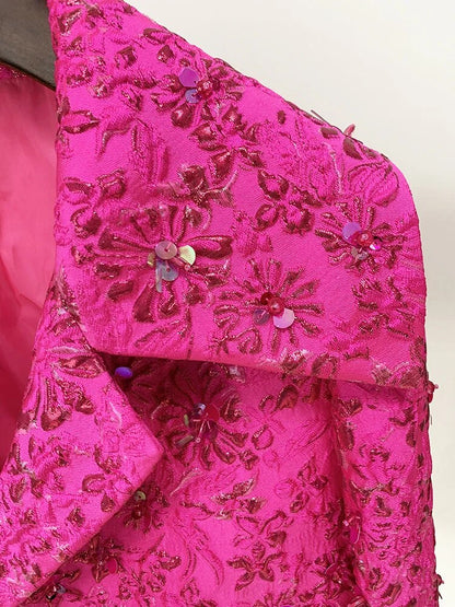 Pink Jacquard Floral Blazer