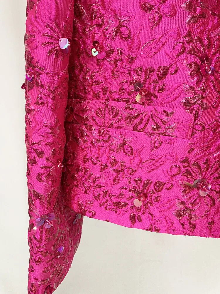 Pink Jacquard Floral Blazer