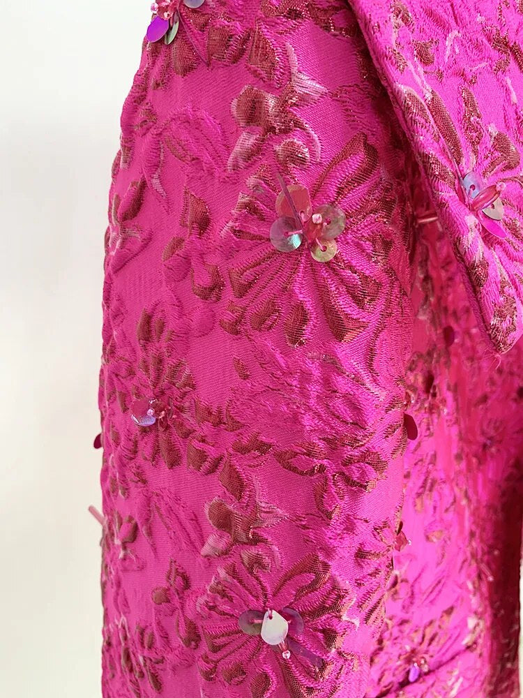Pink Jacquard Floral Blazer