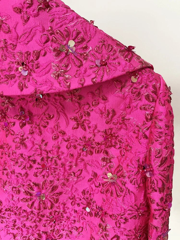 Pink Jacquard Floral Blazer