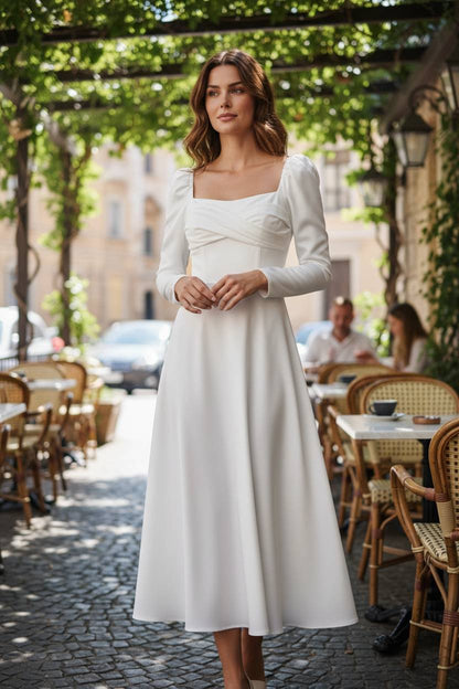 Minimal Puff Long Sleeve Wedding Maxi Dress, Minimal Wedding Dress