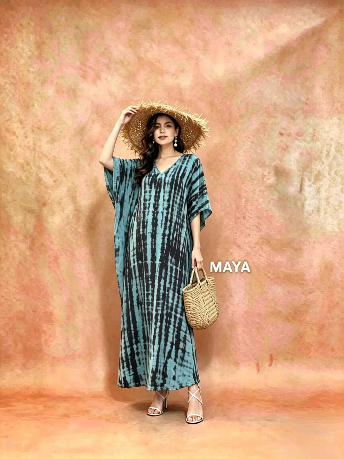 SD04 Tie Dyed Kaftan Dress, Long Kaftan Simple Dress, Bohemian Chic, Caftan for Effortless, Hand-Dyed Dress, Long Beach dress, tie dye dress