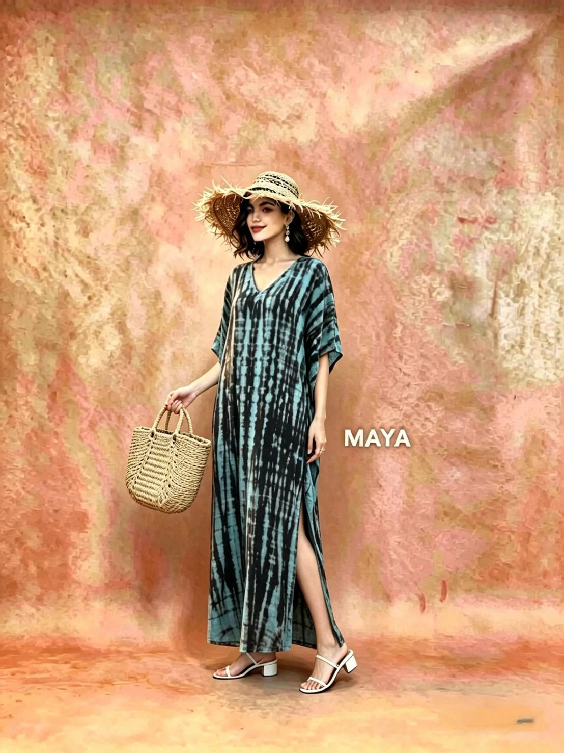 SD04 Tie Dyed Kaftan Dress, Long Kaftan Simple Dress, Bohemian Chic, Caftan for Effortless, Hand-Dyed Dress, Long Beach dress, tie dye dress