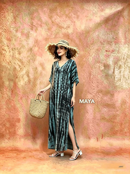 SD04 Tie Dyed Kaftan Dress, Long Kaftan Simple Dress, Bohemian Chic, Caftan for Effortless, Hand-Dyed Dress, Long Beach dress, tie dye dress