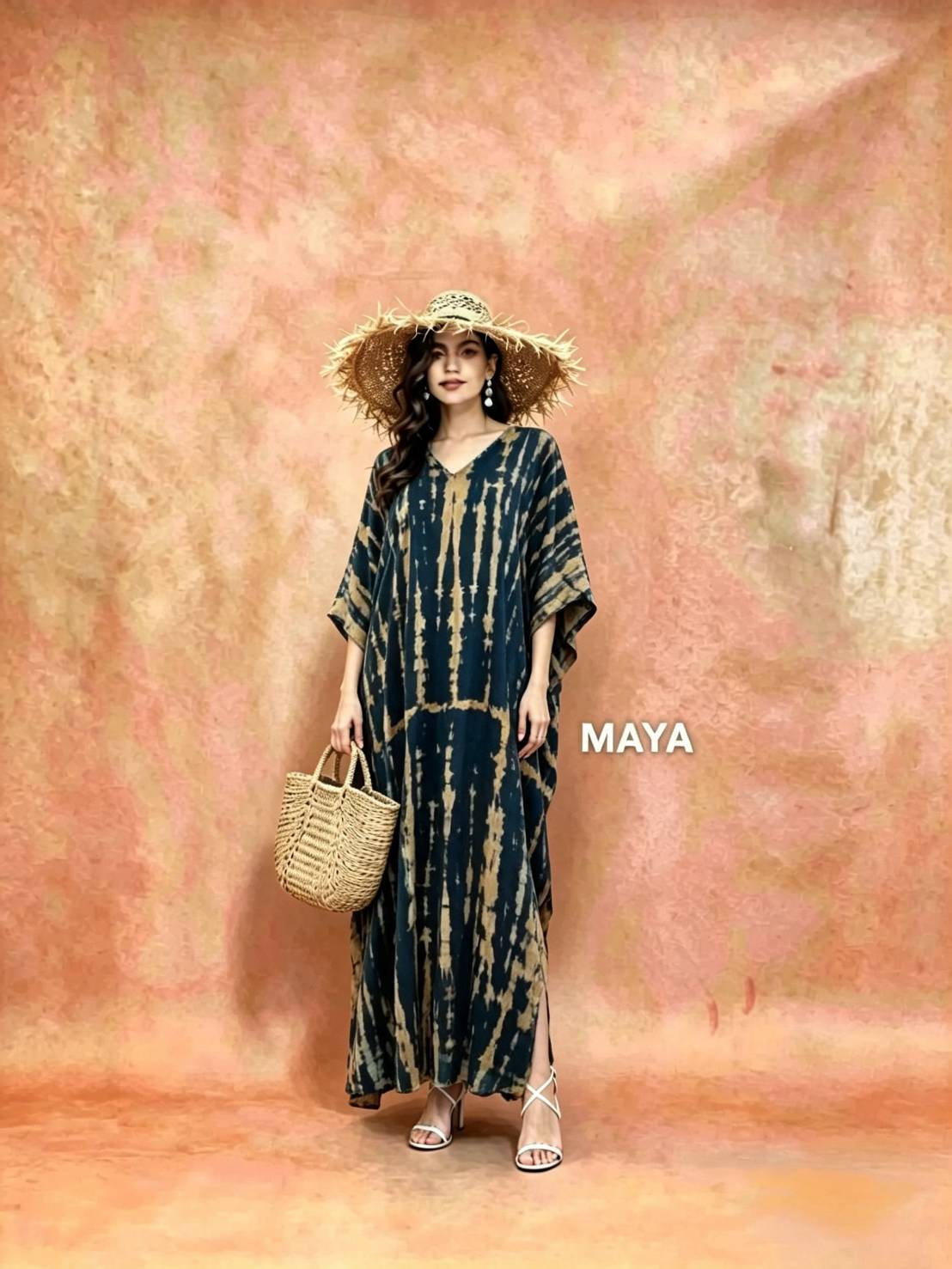 SD05 Tie Dyed Kaftan Dress, Long Kaftan Simple Dress, Bohemian Chic, Caftan for Effortless, Hand-Dyed Dress, Long Beach dress, tie dye dress