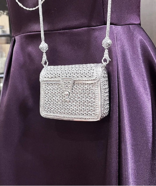 Shoulder Bag Pikun flower stencil pattern, 92.5% pure silver.