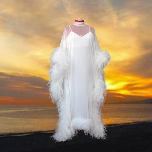 MARAYA Silk chiffon Kaftan Feather Maxi Dress