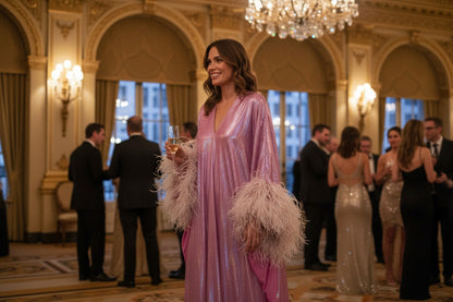 MARAYA Sparkle kaftan feather dress, Party Dress, beach cover-up, Robe and Feather option, Feather robe option