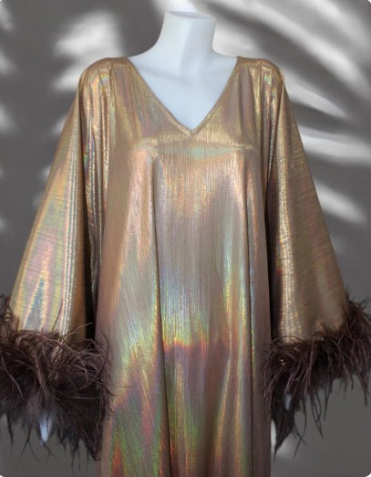 CERVIA Sparkle Kaftan Dress with Feathers, Party Robe