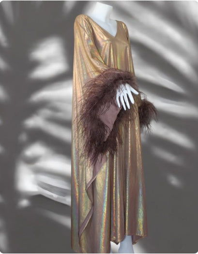CERVIA Sparkle Kaftan Dress with Feathers, Party Robe