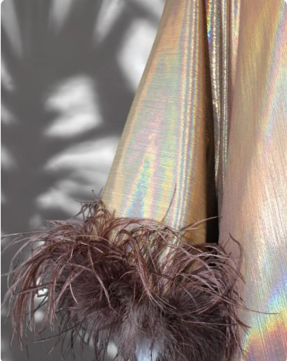 CERVIA Sparkle Kaftan Dress with Feathers, Party Robe