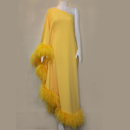 Canary Yellow One-Shoulder Duchess Maxi Dress