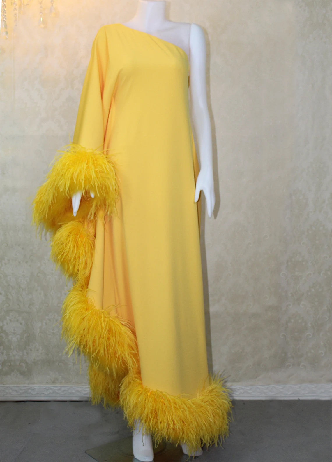 Canary Yellow One-Shoulder Duchess Maxi Dress