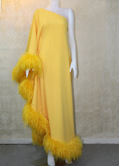 Canary Yellow One-Shoulder Duchess Maxi Dress