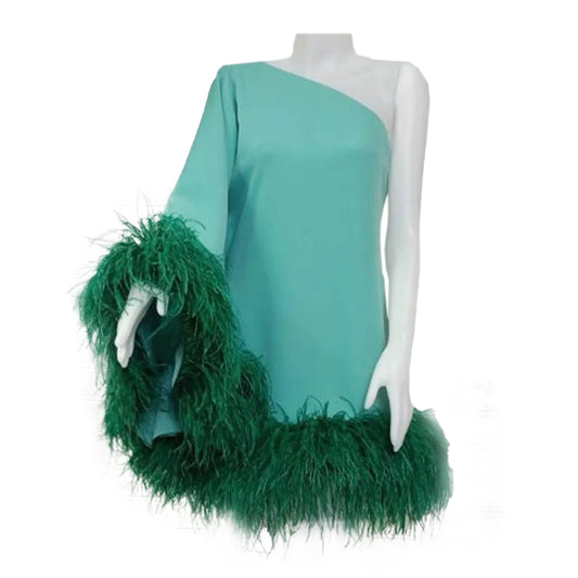 Green Forest One-Shoulder Mini Dress