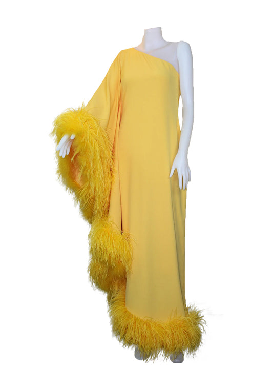 Canary Yellow One-Shoulder Duchess Maxi Dress