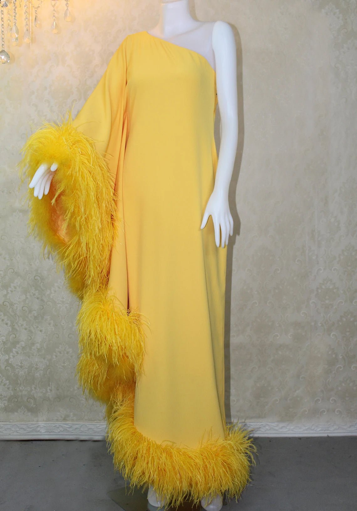 Canary Yellow One-Shoulder Duchess Maxi Dress