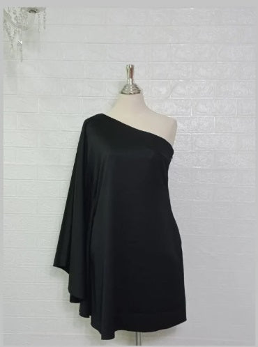 MARAYA Black One-Shoulder Mini Dress  (No Lining)