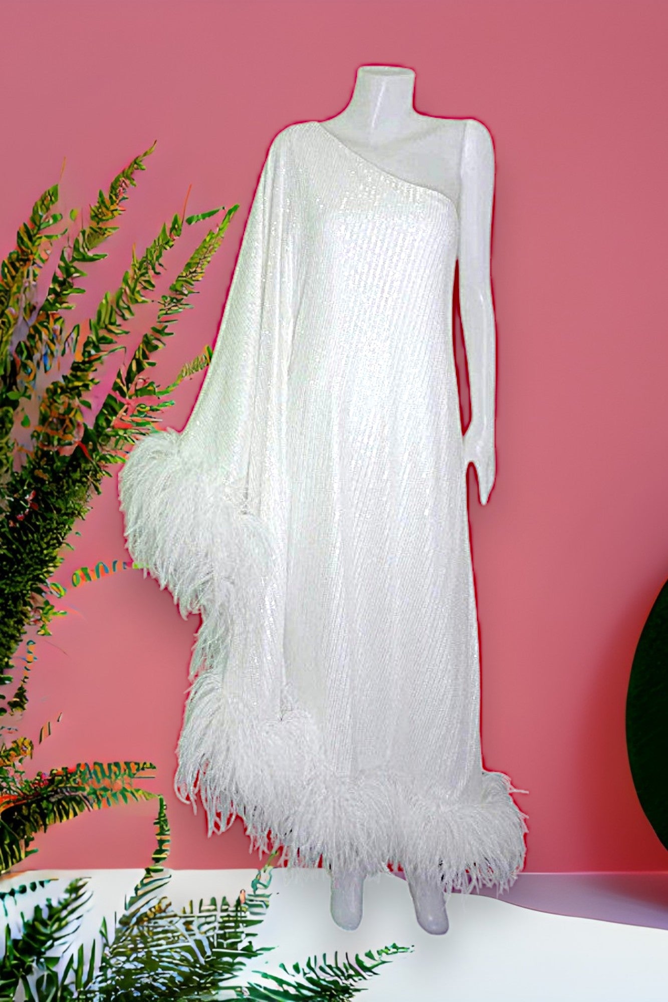 MARAYA White Sequin One-Shoulder Maxi Dress